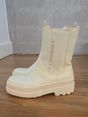 Christian Dior Cream Leather Mid-Calf Boots Sz 38